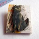 Black Cat Gray Ticket Halloween 3d Dimensional Pin..