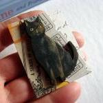 Black Cat Gray Ticket Halloween 3d Dimensional Pin..