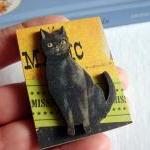 Black Cat Magic Halloween 3d Dimensional Pin Badge..