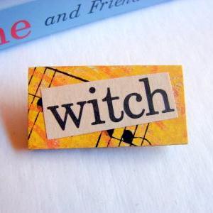 Witch - Halloween Paper And Chipboard Word Pin -..