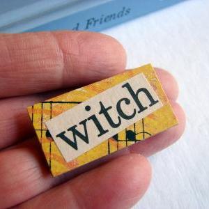 Witch - Halloween Paper And Chipboard Word Pin -..