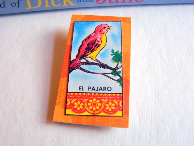 El Pajaro The Bird - Mexican Loteria Card - Paper And Chipboard Collage Decoupage Pin Brooch Badge - Vintage Hispanic