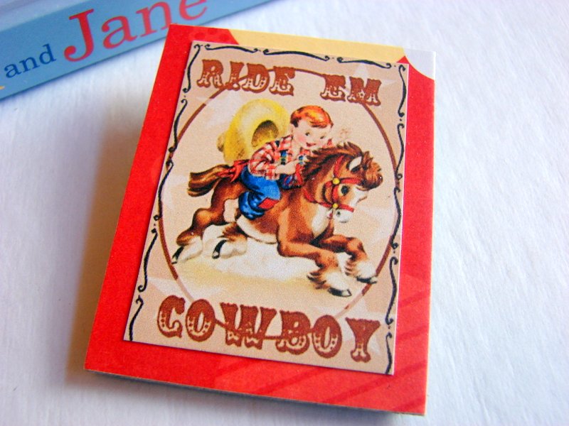Boy Riding A Pony - Ride Em Cowboy - Paper And Chipboard Collage Decoupage Pin Brooch Badge - Retro Vintage