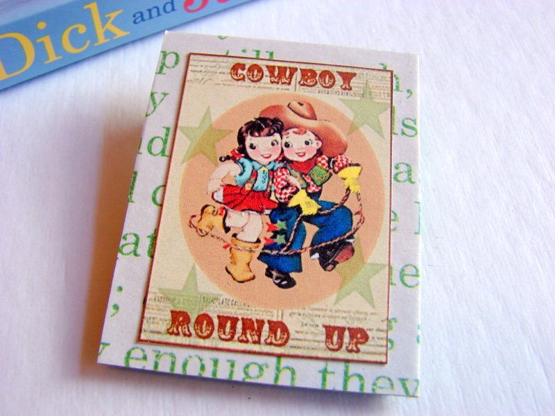 Girl And Boy With A Lasso - Cowboy Round Up - Paper And Chipboard Collage Decoupage Pin Brooch Badge - Retro Vintage