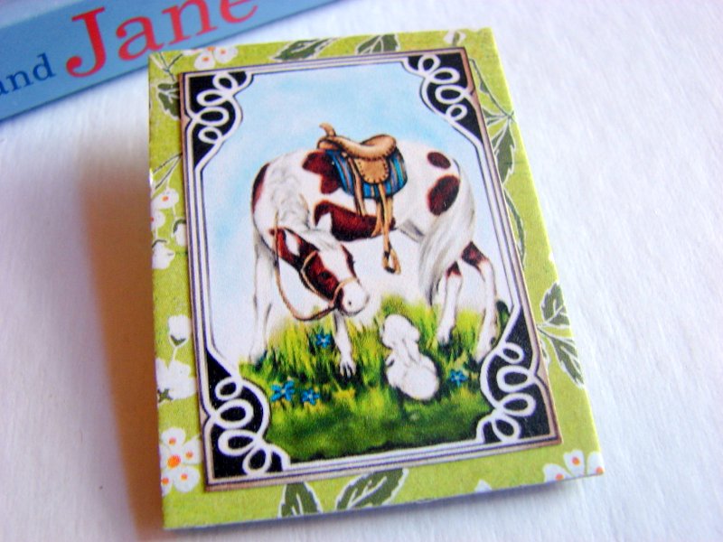 Pony With A Saddle Meeting A Bunny Rabbit - Paper And Chipboard Collage Decoupage Pin Brooch Badge - Retro Vintage