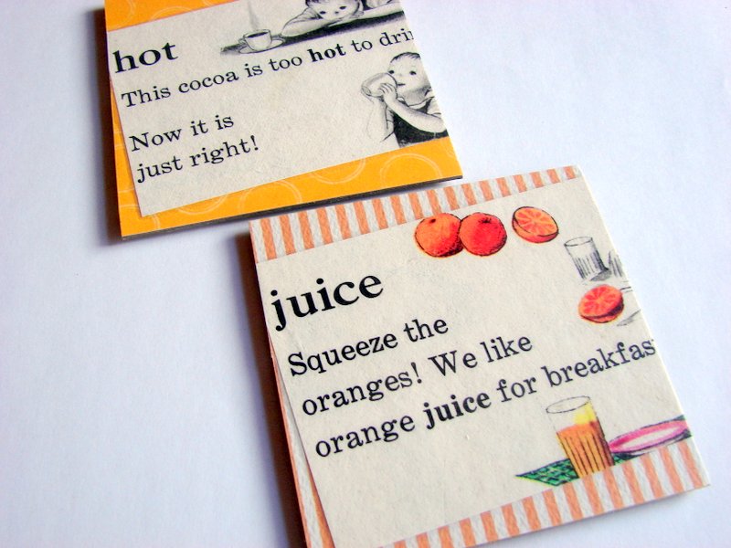 Vintage Dictionary - Cocoa And Orange Juice - Coaster Set - Small Paper Chipboard Decoupage Collage Drink Bar Tea Beverage Coffee