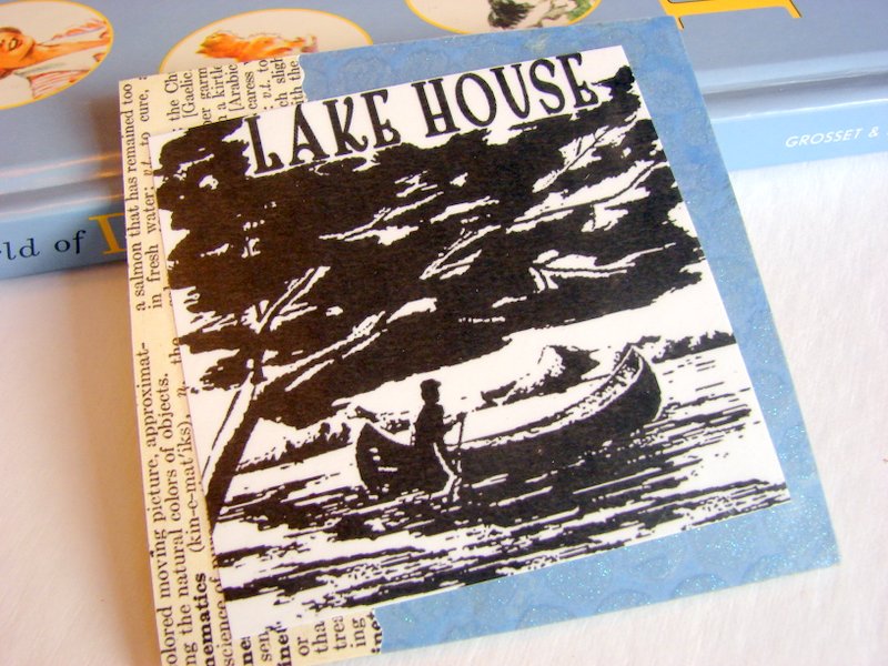 Lake House - Paddling A Canoe - Coaster - Large Paper Chipboard Decoupage Collage Drink Bar Tea Beverage Coffee