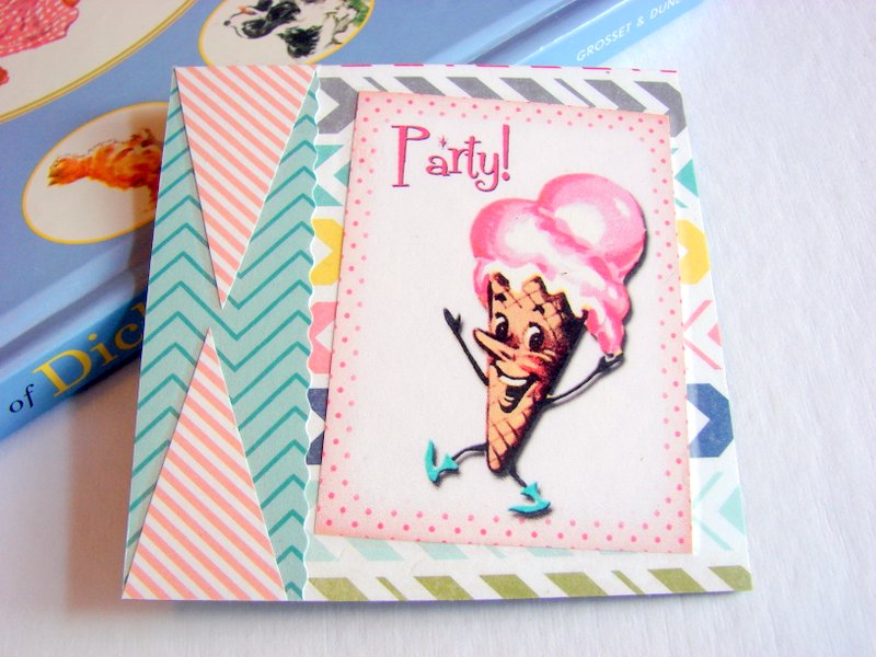Party - Dancing Ice Cream Cone Man - Coaster - Large Paper Chipboard Decoupage Collage Drink Bar Tea Beverage Coffee