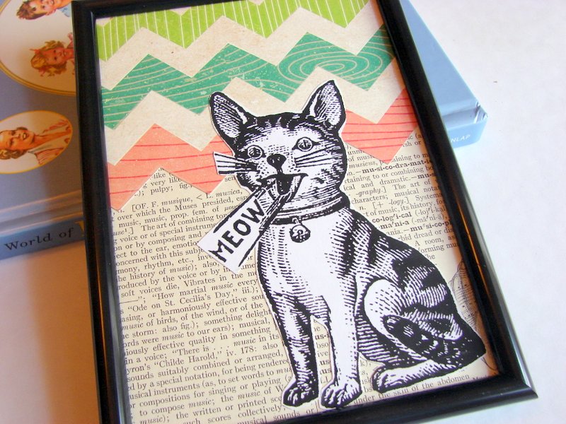 Kitty Cat Says Meow - Wall Art Decor Ready To Frame - Original Collage