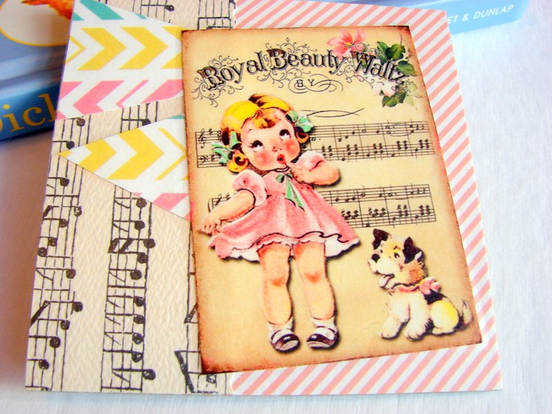 Royal Beauty Waltz - Girl And Puppy Dog - Coaster - Large Paper Chipboard Decoupage Collage Drink Bar Tea Beverage Coffee