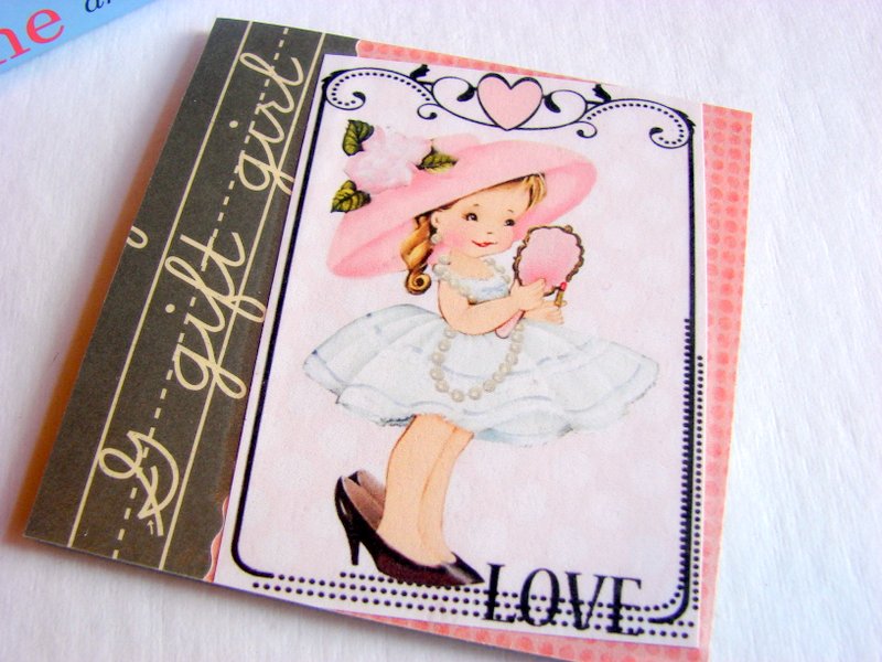 Love - Girl Playing Dress Up Looking In The Mirror - Coaster - Small Paper Chipboard Decoupage Collage Drink Bar Tea Beverage Coffee