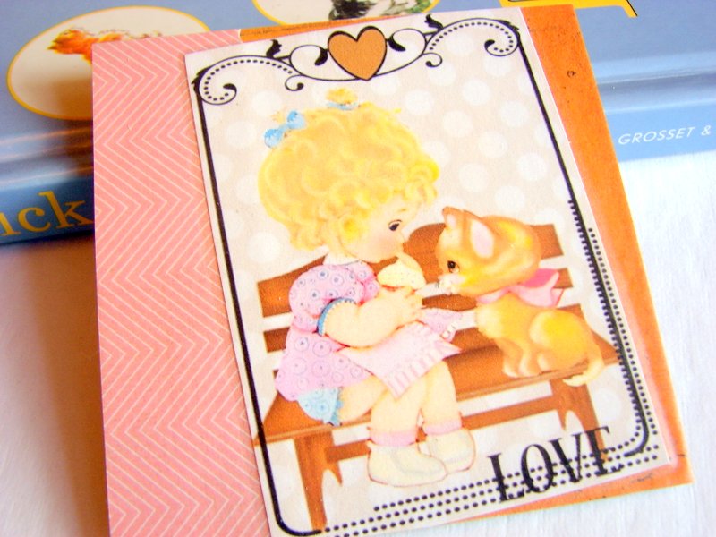 Love - Girl And Her Kitty Cat - Coaster - Small Paper Chipboard Decoupage Collage Drink Bar Tea Beverage Coffee