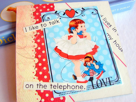 Girl On The Phone - I Like To Talk - Coaster - Large Paper Chipboard Decoupage Collage Drink Bar Tea Beverage Coffee