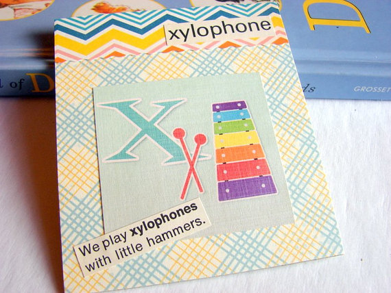 X Is For Xylophone Collage - Kids Nursery Childrens Wall Art Decor - Alphabet Abc - We Play With Little Hammers