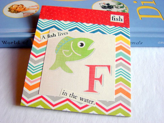 F Is For Fish Collage - Kids Nursery Childrens Wall Art Decor - Alphabet Abc - A Fish Lives In The Water