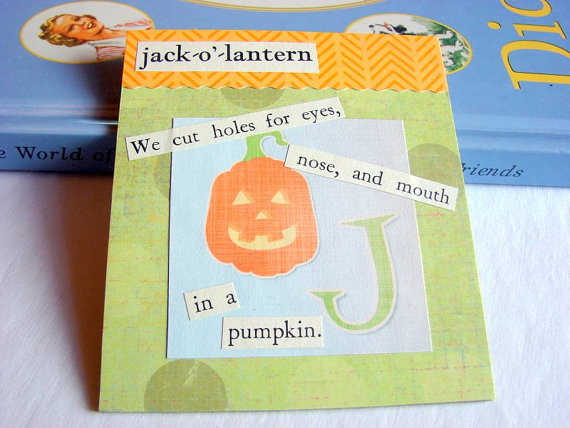 J Is For Jack O Lantern Collage - Kids Nursery Childrens Wall Art Decor - Alphabet Abc - We Cut Holes In A Pumpkin