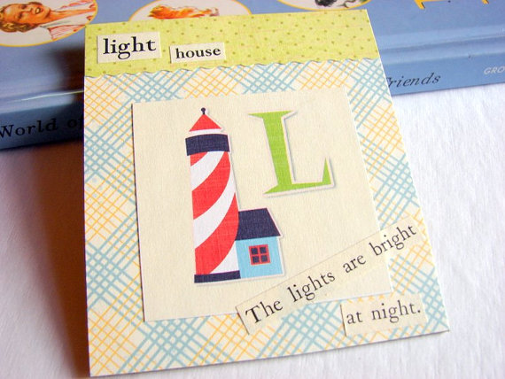 L Is For Lighthouse Collage - Kids Nursery Childrens Wall Art Decor - Alphabet Abc - The Lights Are Bright At Night