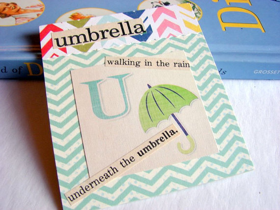 U Is For Umbrella Collage - Kids Nursery Childrens Wall Art Decor - Alphabet Abc - Walking In The Rain