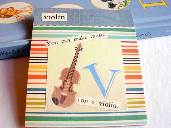 V Is For Violin Collage - Kids Nursery Childrens Wall Art Decor - Alphabet Abc - You Can Make Music On A Violin