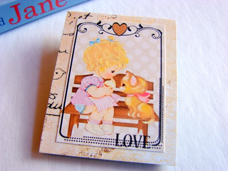 Little Girl With Her Kitten - Love - Paper And Chipboard Collage Decoupage Pin Brooch Badge - Retro Vintage