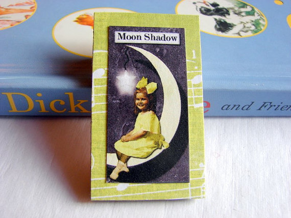 Moon Shadow - Little Girl Sitting On The Moon - Romantic Paper And Chipboard Collage Decoupage Pin Brooch Badge - Retro Vintage